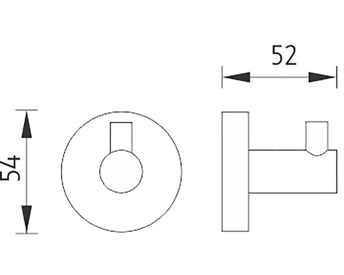 Technický výkres jedného nástenného háčika s rozmermi