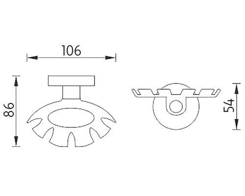 Technický nákres držiaka na pohár na zubné kefky s rozmermi