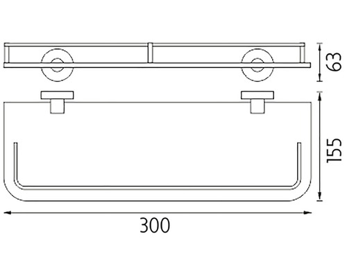 Technický výkres sprchovej police s rozmermi