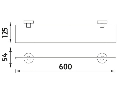 Technický nákres držiaka na uteráky s poličkou a rozmermi