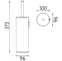 Technický nákres WC kefy s rozmermi výška 373 mm, šírka 96 mm, hĺbka 100 mm.