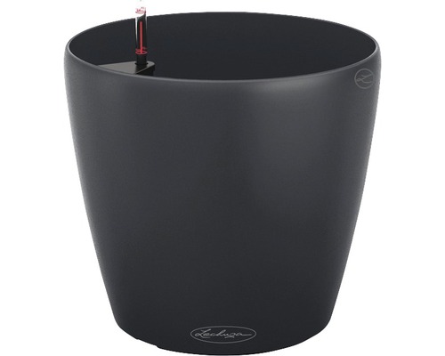 Čierny kvetináč s ukazovateľom hladiny vody