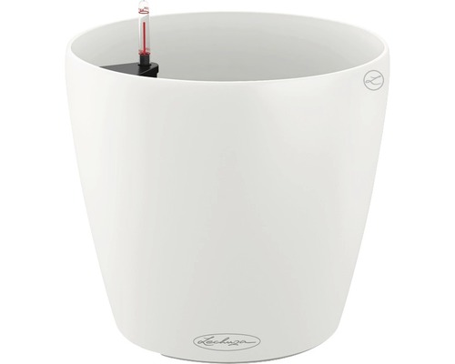 Biely kvetináč s ukazovateľom hladiny vody