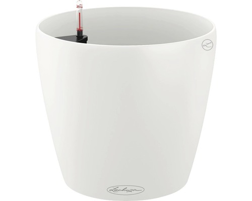 Biely kvetináč s ukazovateľom hladiny vody