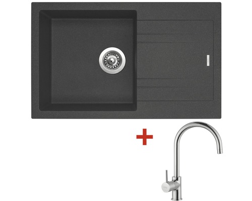 Granitový drez Sinks Linea 780 N Granblack s batériou Vitalia 780x480 mm čierny