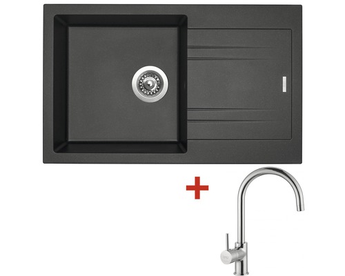 Granitový drez Sinks Linea 780 N Metalblack s batériou Vitalia 780x480 mm čierny