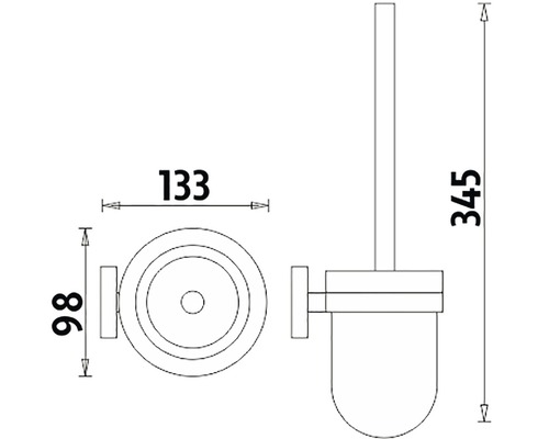 Technický nákres toaletnej kefy s rozmermi.
