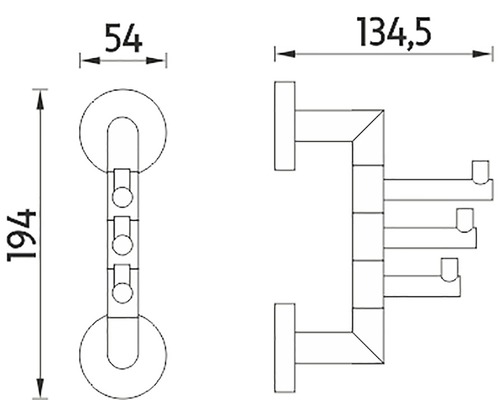 Technický nákres háčika na šaty s rozmermi.