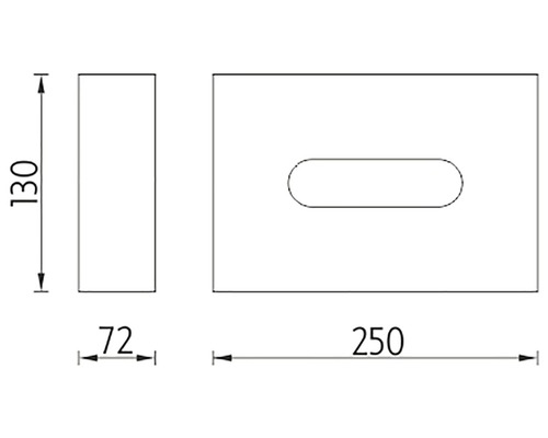 Technický výkres závesného zariadenia s rozmermi 130 mm výška, 72 mm šírka a 250 mm dĺžka.