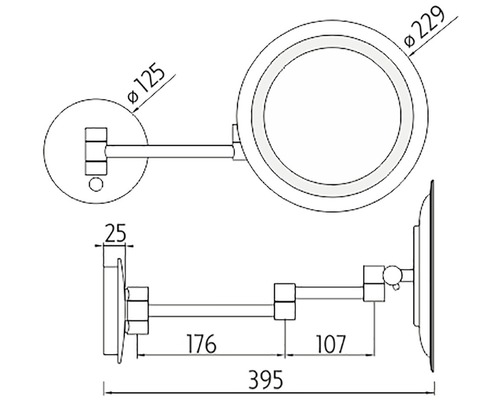 Technický nákres kozmetického zrkadla s rozmermi