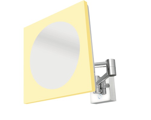Štvorcové nástenné zrkadlo s osvetlením a nastaviteľným chrómovým ramenom