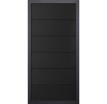 Čierne vchodové dvere s piatimi vodorovnými panelmi