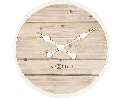 Nástenné hodiny NeXtime Plank prírodné drevo/biela Ø 50 cm
