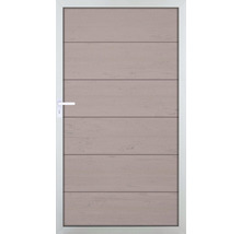 Vchodové dvere s vodorovným dreveným vzhľadom a kľučkou