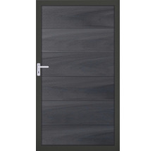 Sivé bočné vchodové dvere s horizontálnym vzhľadom dreva a kľučkou