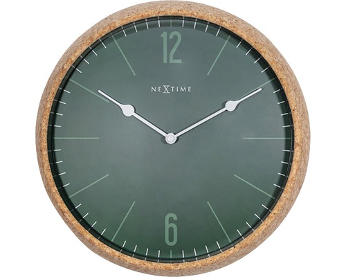 Nástenné hodiny NeXtime Cork zelené Ø 30 cm
