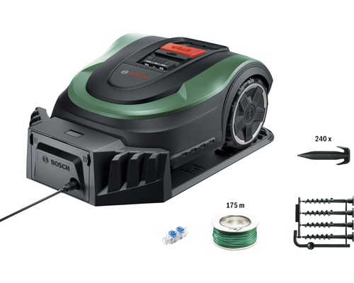 Robotická kosačka Bosch s obvodovým káblom, 240 kolíkmi a spojovacími svorkami