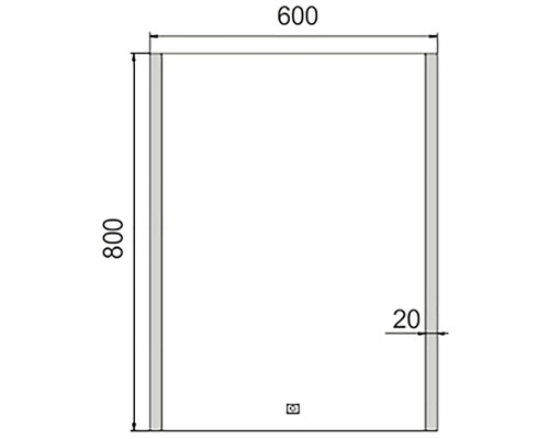 Technický nákres zrkadla s rozmermi 600 krát 800 milimetrov