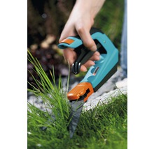 Ruka používa nožnice na trávu na strihanie trávy