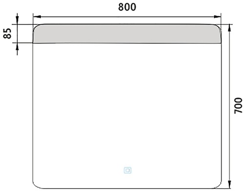 Technický nákres zrkadla s rozmermi 800 x 700 mm