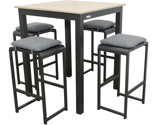 Barová súprava so stolom a štyrmi stoličkami s vankúšmi