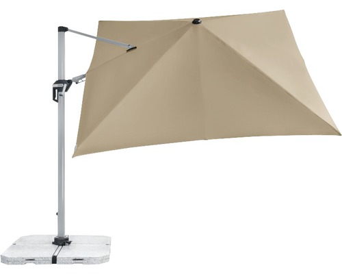 Výkyvný slnečník so štvorcovým tienidlom a základňou