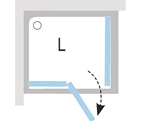 Schéma rohového vstupu do sprchovacieho kúta s otočnými dverami