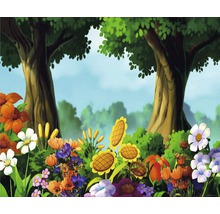 Ilustrácia lesa s kvetmi v popredí