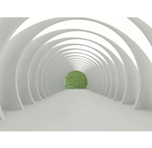 Biely tunel so zelenou stenou na konci