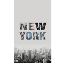 Nápis New York so siluetou mesta v pozadí