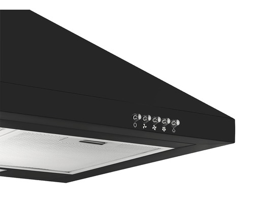 Digestor s ovládacími gombíkmi pre rýchlosť ventilátora a osvetlenie