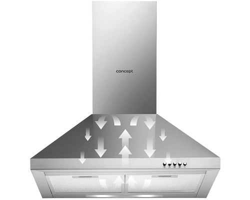 Kovový digestor s šípkami znázorňujúcimi prúdenie vzduchu