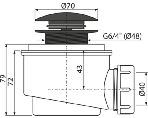 Technický nákres odtokového ventilu s príslušnými rozmermi