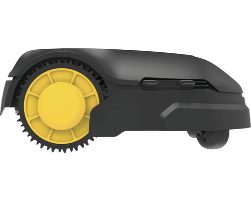 Robotická kosačka so žltým kolesom