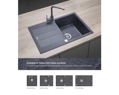 Granitový drez s odkvapkávacou plochou a vodovodnou batériou