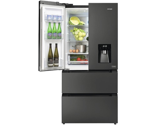 Kombinovaná chladnička s mrazničkou Concept s otvorenými dverami plná potravín