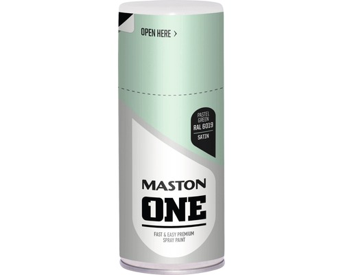 Lak v spreji Maston ONE Satin RAL6019 bielozelený 150 ml Sprejová farba Mastons One v pastelovej zelenej farbe RAL 6019 so saténovým povrchom