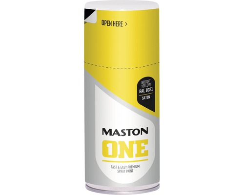 Lak v spreji Maston ONE Satin RAL1021 repkovo žltý 150 ml Maston One sprej vo svetložltej farbe, RAL 1021, pre rýchle a jednoduché použitie