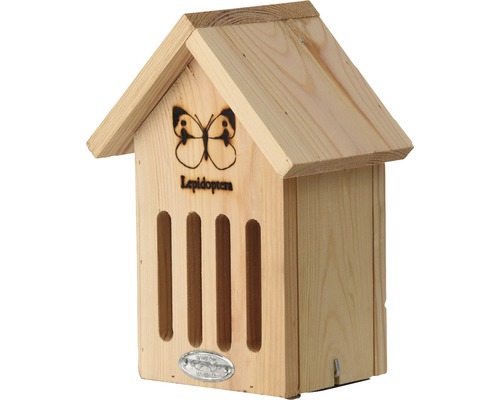 Drevený domček pre motýle s motívom motýľa a vstupnými štrbinami