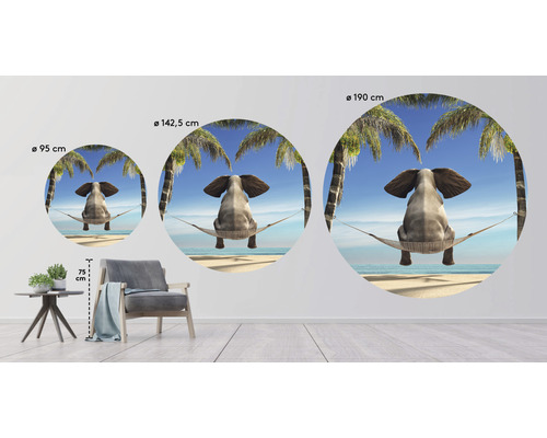 Nástenná nálepka so slonom v hojdacej sieti medzi palmami v rôznych veľkostiach