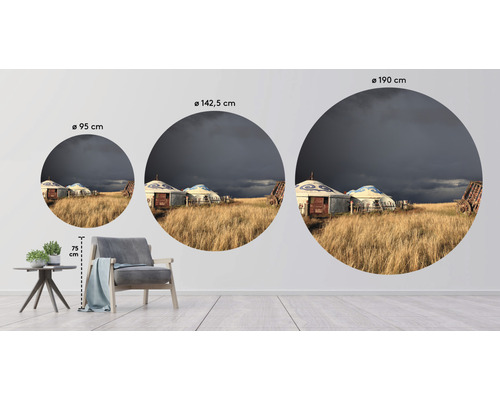 Nástenná maľba s jurtami v rôznych veľkostiach, priemer 95 cm, 142,5 cm a 190 cm