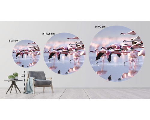 Nástenná dekorácia s plameniakmi v troch veľkostiach: priemer 95 cm, 142,5 cm a 190 cm