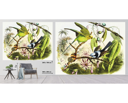 Vliesová tapeta s motívom vtáka a rastlín