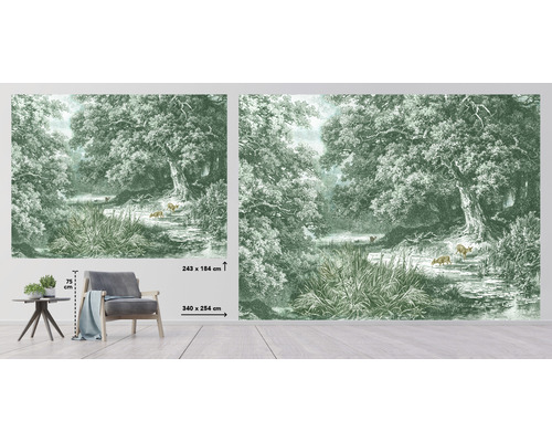 Foto tapeta s lesnou krajinou, zvieratami a potokom