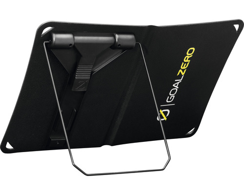 Logo Goal Zero na prenosnom solárnom paneli so stojanom