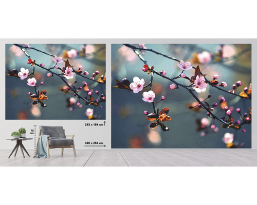 Foto tapeta s motívom čerešňových kvetov v miestnosti, rozmer 340 x 254 centimetrov