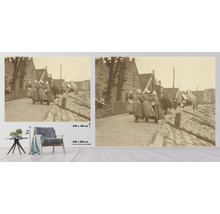 Nástenná maľba s historickou pouličnou scénou, rozmery 340 x 254 centimetrov