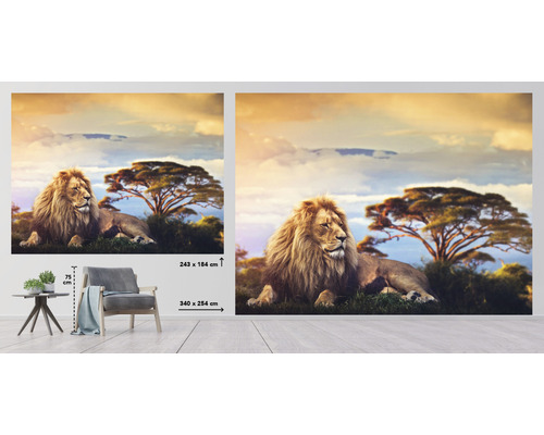 Nástenná maľba so levom pred stromovou krajinou, v dvoch veľkostiach