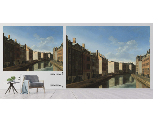 Foto tapeta s maľbou holandskej ulice s kanálmi, k dispozícii v dvoch veľkostiach