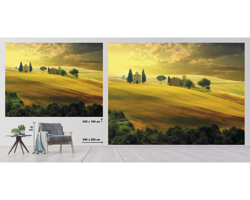 Nástenná maľba s motívom krajiny, Toskánsko, Taliansko, rozmery 340 x 254 centimetrov a 243 x 184 centimetrov